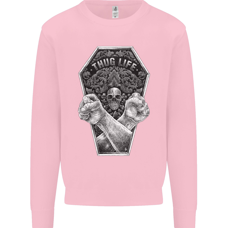 Thug Life Skulls Mens Sweatshirt Jumper Light Pink