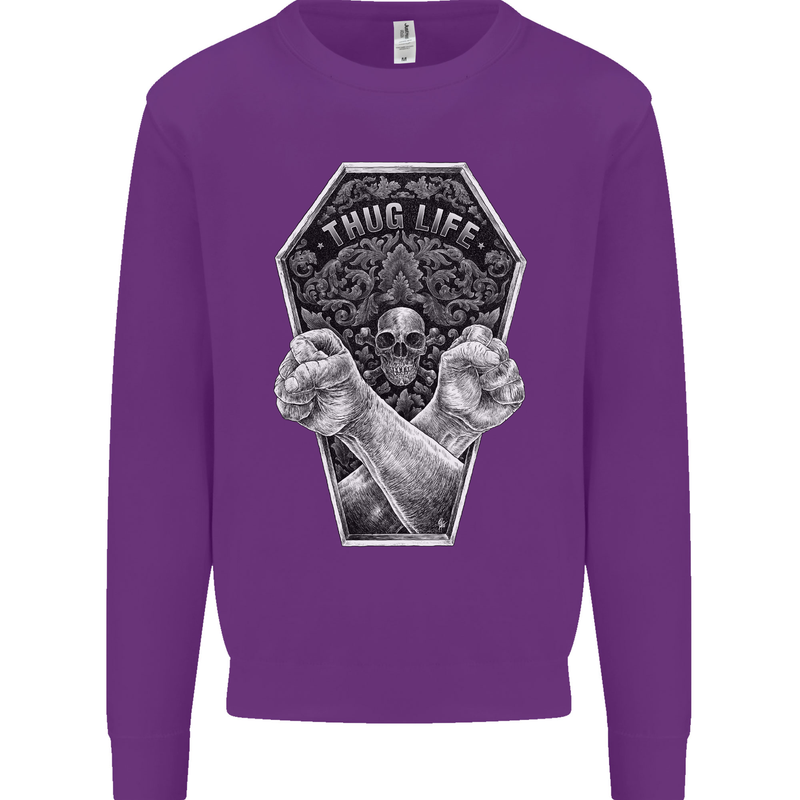 Thug Life Skulls Mens Sweatshirt Jumper Purple