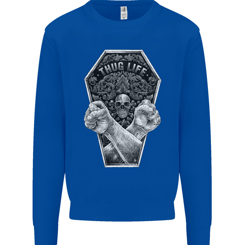 Thug Life Skulls Mens Sweatshirt Jumper Royal Blue