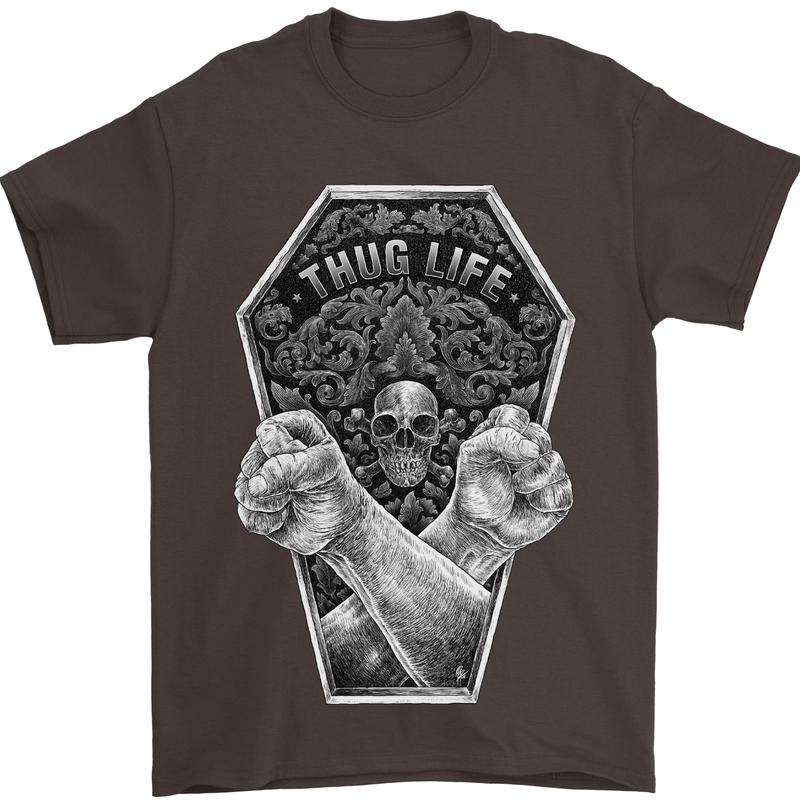Thug Life Skulls Mens T-Shirt Cotton Gildan Dark Chocolate