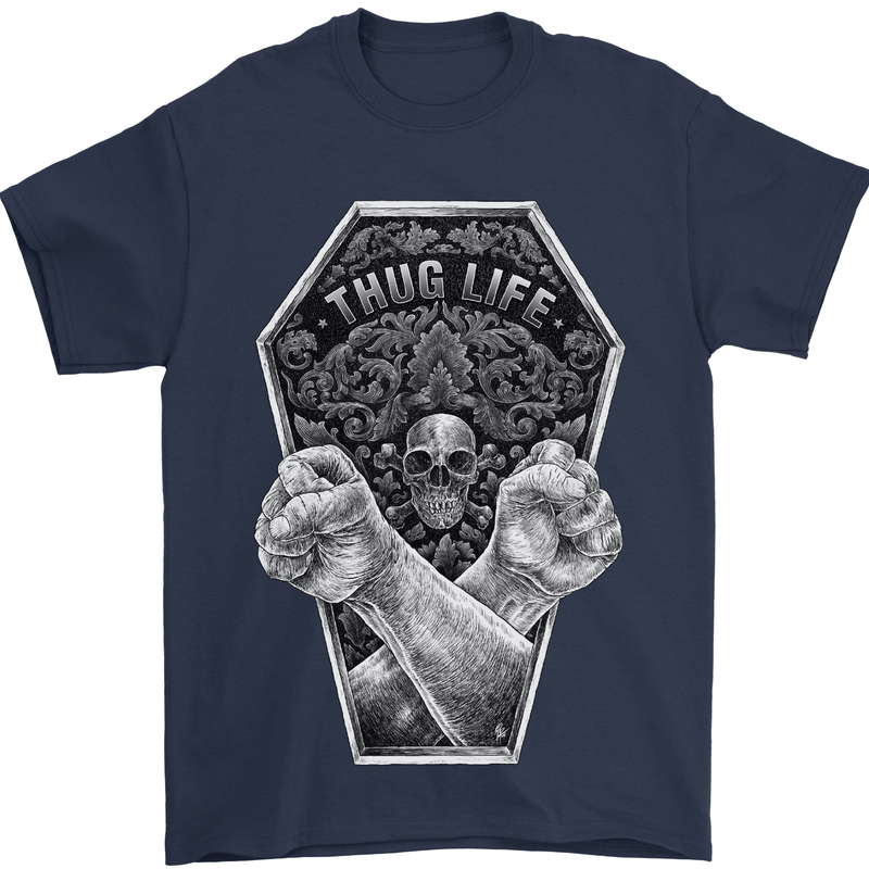 Thug Life Skulls Mens T-Shirt Cotton Gildan Navy Blue