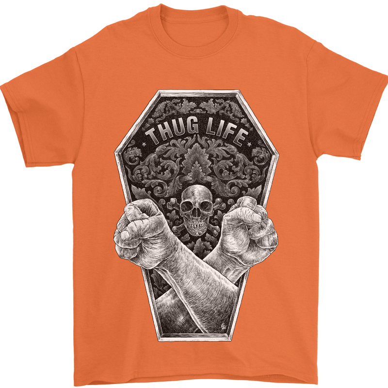 Thug Life Skulls Mens T-Shirt Cotton Gildan Orange