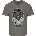 Thug Life Skulls Mens V-Neck Cotton T-Shirt Charcoal