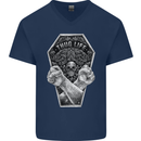 Thug Life Skulls Mens V-Neck Cotton T-Shirt Navy Blue
