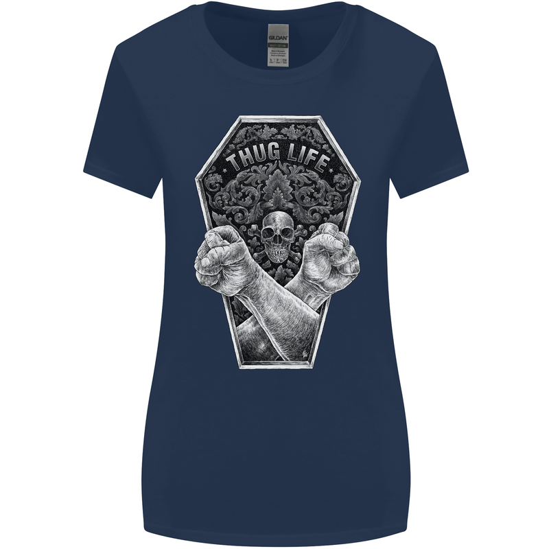 Thug Life Skulls Womens Wider Cut T-Shirt Navy Blue