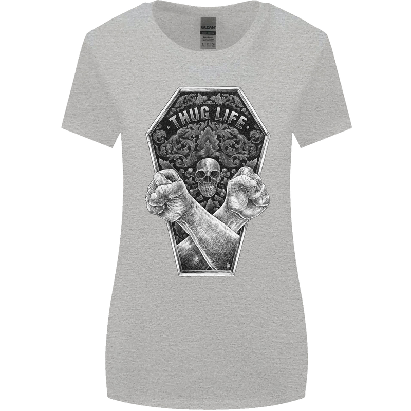 Thug Life Skulls Womens Wider Cut T-Shirt Sports Grey