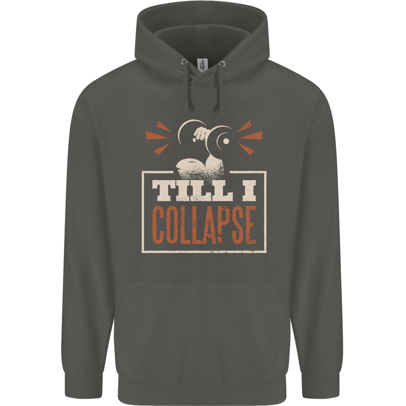 Till I collapse Gym Training Bodybuilding Childrens Kids Hoodie Storm Grey