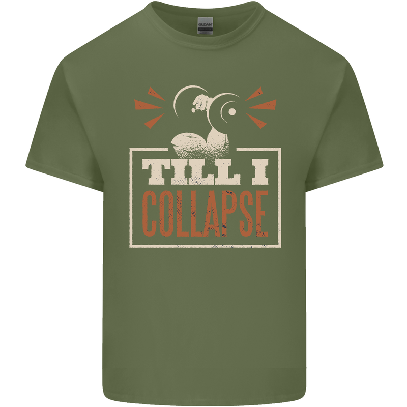 Till I collapse Gym Training Bodybuilding Mens Cotton T-Shirt Tee Top Military Green