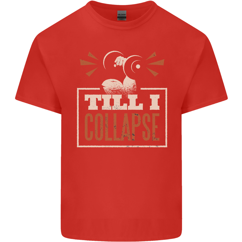 Till I collapse Gym Training Bodybuilding Mens Cotton T-Shirt Tee Top Red