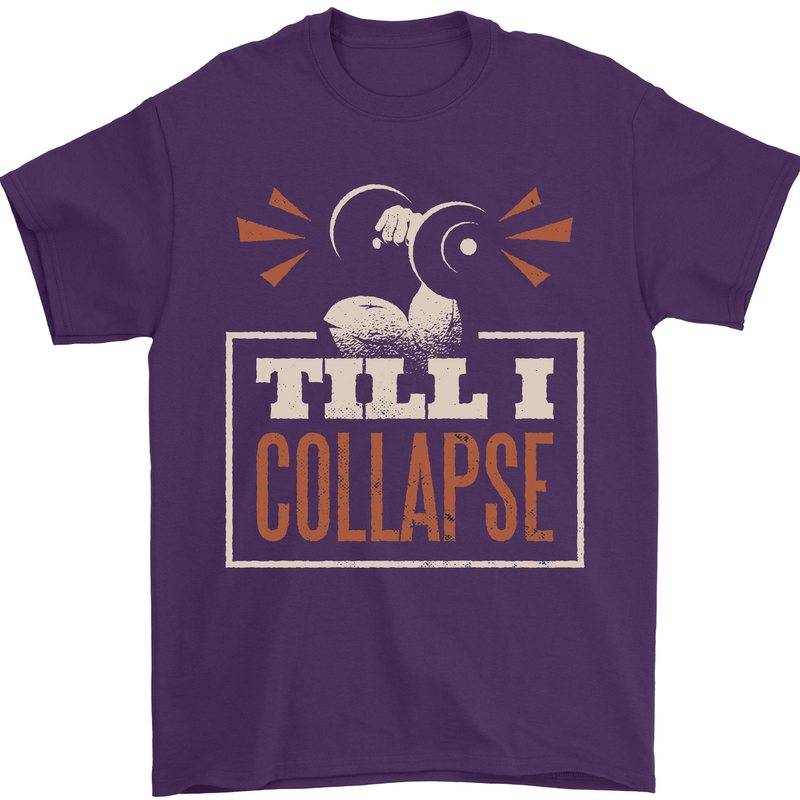 Till I collapse Gym Training Bodybuilding Mens T-Shirt 100% Cotton Purple