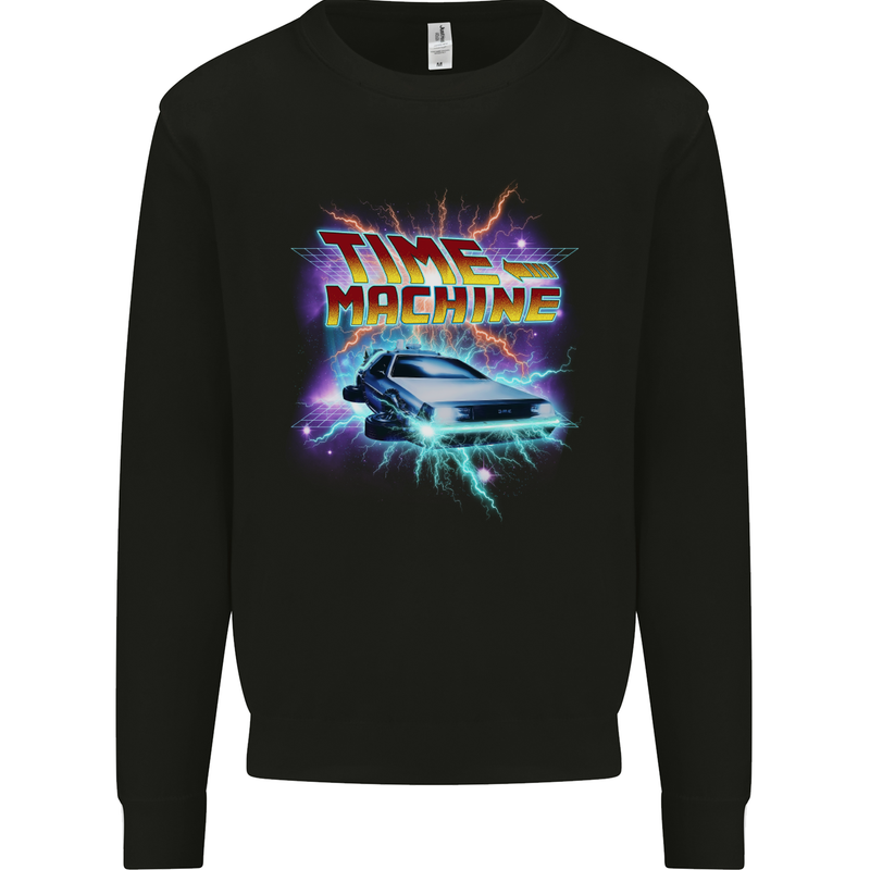 Time Travel Machine Funny 80's Movie Kids Sweatshirt Jumper Black