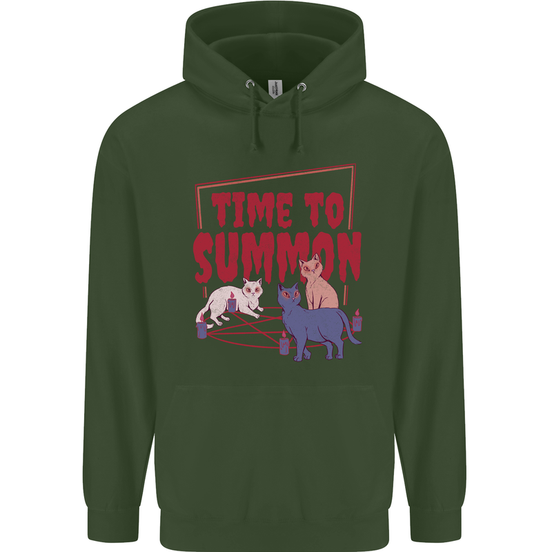 Time to Summon Cats Let's Summon Demons Childrens Kids Hoodie Forest Green