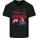 Time to Summon Cats Let's Summon Demons Mens V-Neck Cotton T-Shirt Black