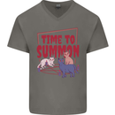 Time to Summon Cats Let's Summon Demons Mens V-Neck Cotton T-Shirt Charcoal