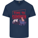 Time to Summon Cats Let's Summon Demons Mens V-Neck Cotton T-Shirt Navy Blue