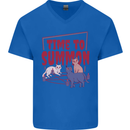 Time to Summon Cats Let's Summon Demons Mens V-Neck Cotton T-Shirt Royal Blue