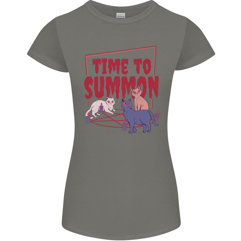 Time to Summon Cats Let's Summon Demons Womens Petite Cut T-Shirt Charcoal