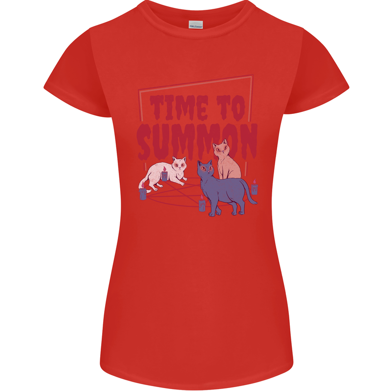 Time to Summon Cats Let's Summon Demons Womens Petite Cut T-Shirt Red