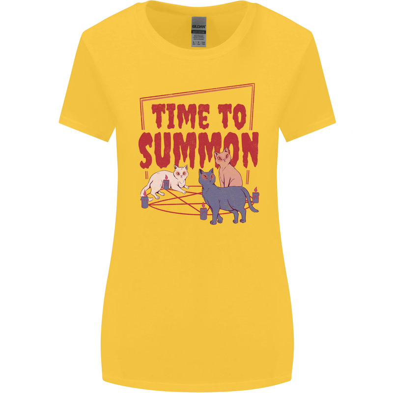 Time to Summon Cats Let's Summon Demons Womens Wider Cut T-Shirt Yellow