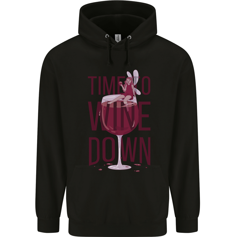 Time to Wine Down Funny Alcohol Childrens Kids Hoodie Black
