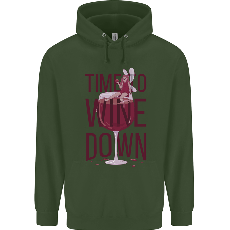 Time to Wine Down Funny Alcohol Childrens Kids Hoodie Forest Green