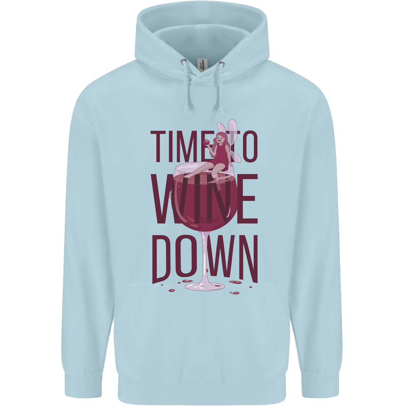 Time to Wine Down Funny Alcohol Childrens Kids Hoodie Light Blue