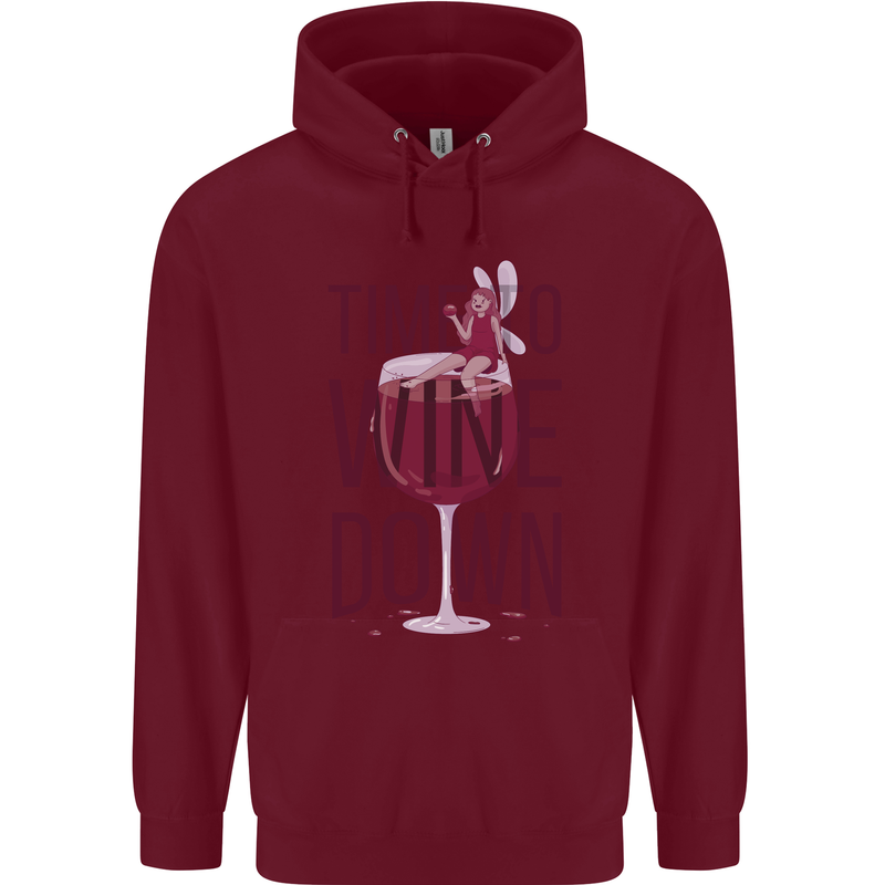 Time to Wine Down Funny Alcohol Childrens Kids Hoodie Maroon