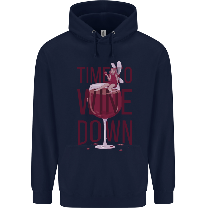 Time to Wine Down Funny Alcohol Childrens Kids Hoodie Navy Blue