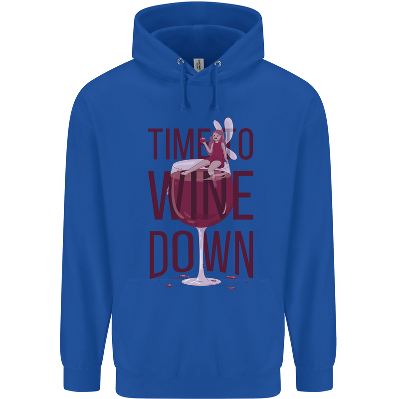 Time to Wine Down Funny Alcohol Childrens Kids Hoodie Royal Blue