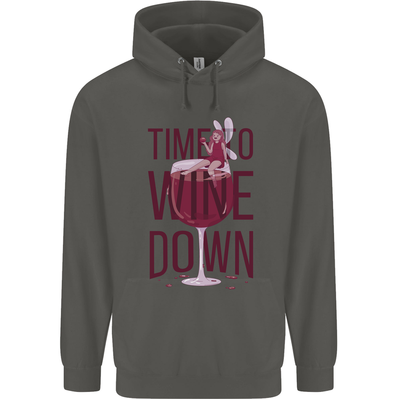 Time to Wine Down Funny Alcohol Childrens Kids Hoodie Storm Grey