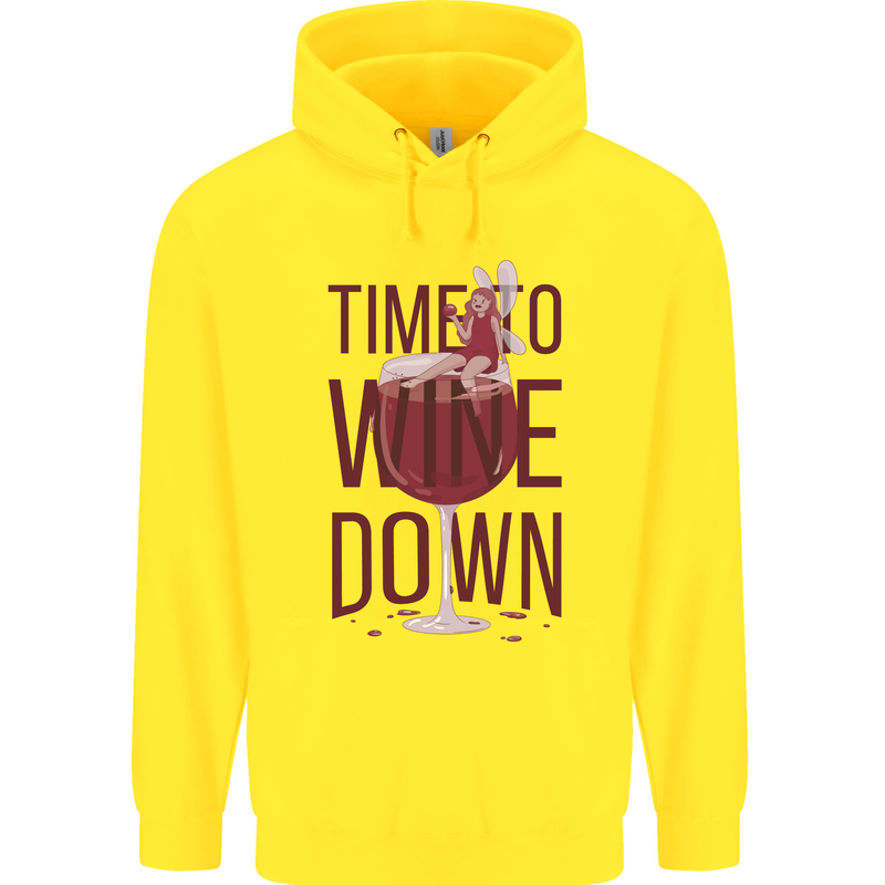 Time to Wine Down Funny Alcohol Childrens Kids Hoodie Yellow