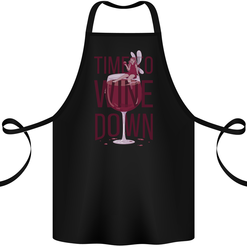 Time to Wine Down Funny Alcohol Cotton Apron 100% Organic Black