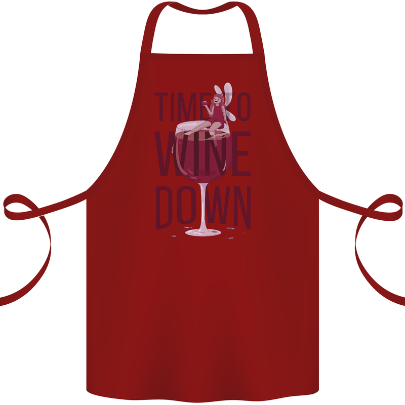 Time to Wine Down Funny Alcohol Cotton Apron 100% Organic Maroon
