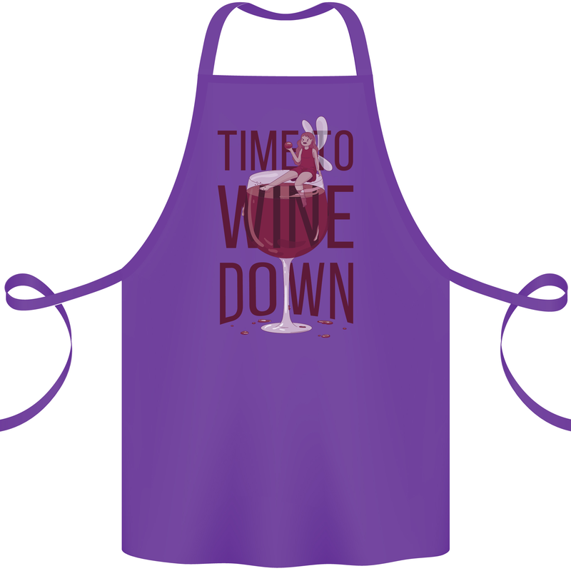 Time to Wine Down Funny Alcohol Cotton Apron 100% Organic Purple