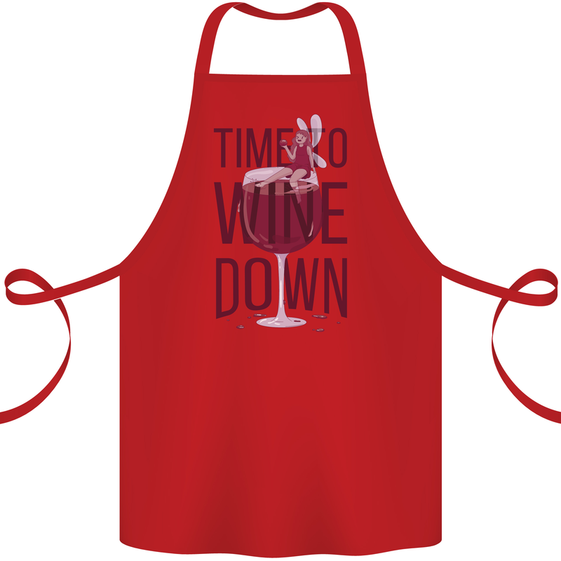 Time to Wine Down Funny Alcohol Cotton Apron 100% Organic Red
