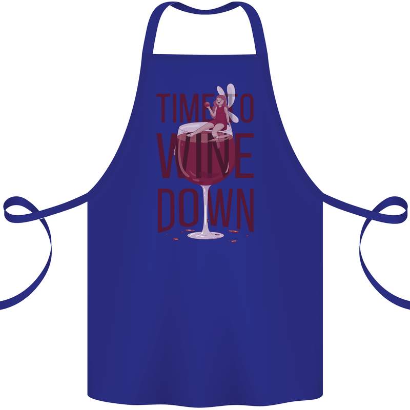 Time to Wine Down Funny Alcohol Cotton Apron 100% Organic Royal Blue