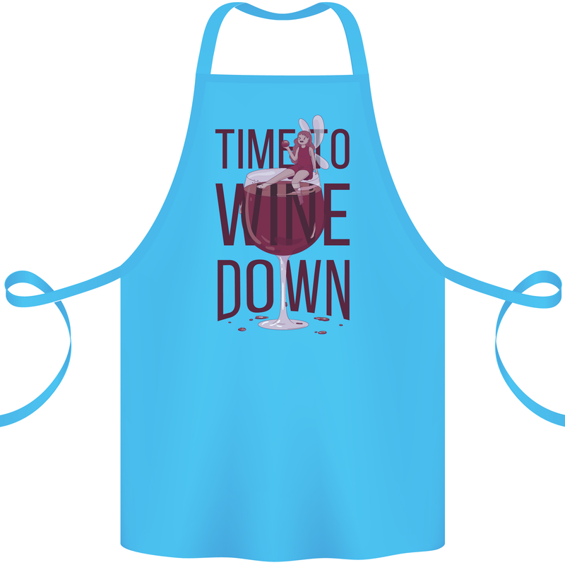 Time to Wine Down Funny Alcohol Cotton Apron 100% Organic Turquoise
