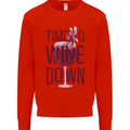Time to Wine Down Funny Alcohol Kids Sweatshirt Jumper Bright Red