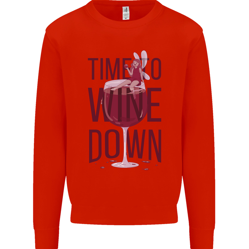 Time to Wine Down Funny Alcohol Kids Sweatshirt Jumper Bright Red