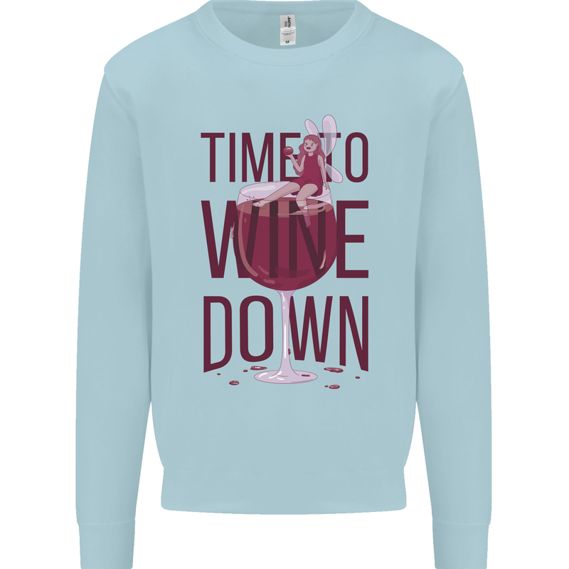 Time to Wine Down Funny Alcohol Kids Sweatshirt Jumper Light Blue