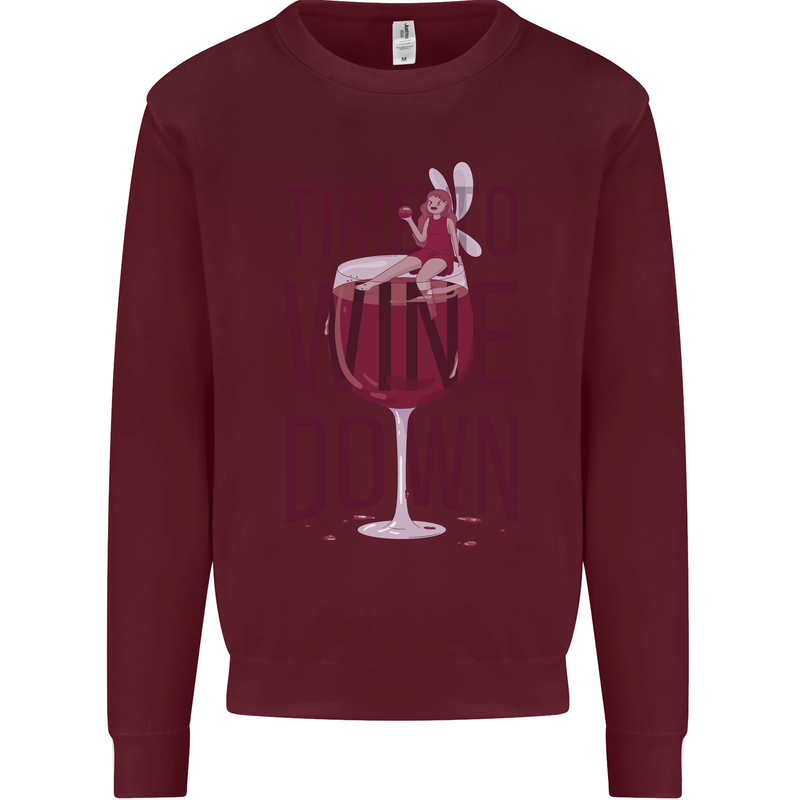 Time to Wine Down Funny Alcohol Kids Sweatshirt Jumper Maroon