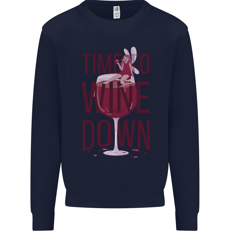 Time to Wine Down Funny Alcohol Kids Sweatshirt Jumper Navy Blue