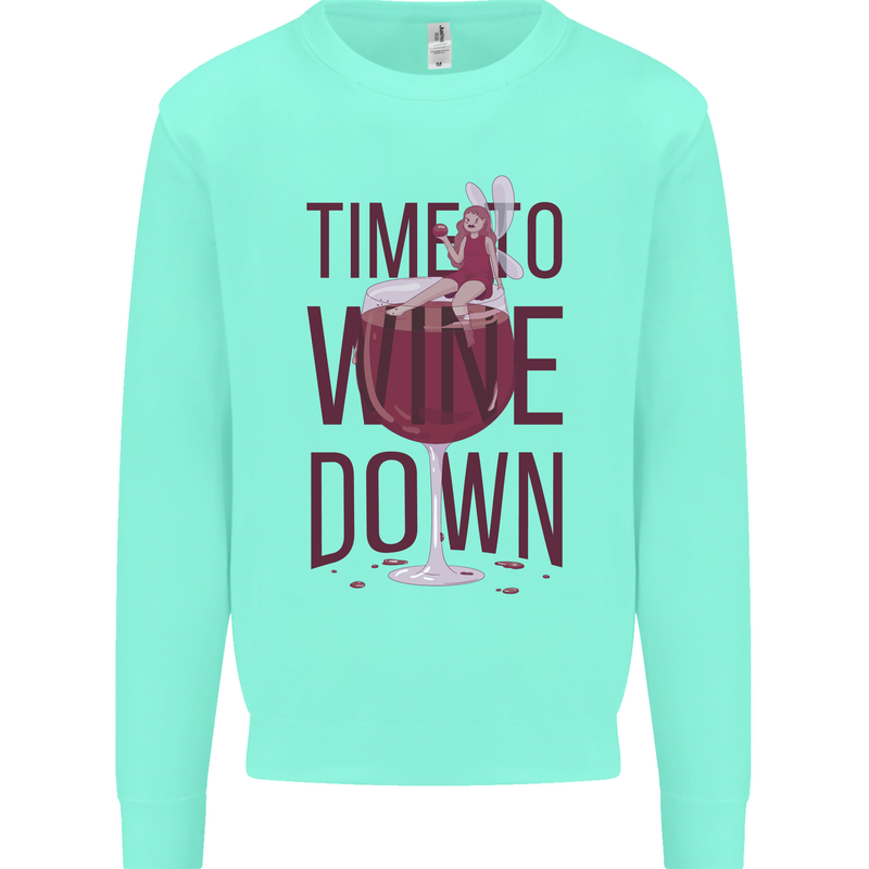 Time to Wine Down Funny Alcohol Kids Sweatshirt Jumper Peppermint