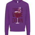 Time to Wine Down Funny Alcohol Kids Sweatshirt Jumper Purple