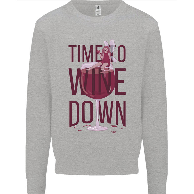 Time to Wine Down Funny Alcohol Kids Sweatshirt Jumper Sports Grey