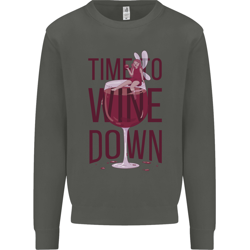 Time to Wine Down Funny Alcohol Kids Sweatshirt Jumper Storm Grey