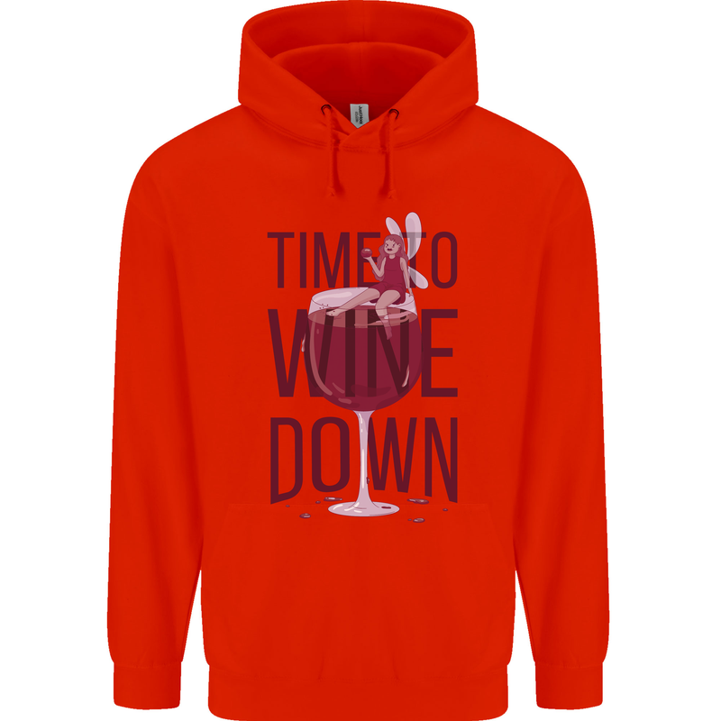 Time to Wine Down Funny Alcohol Mens 80% Cotton Hoodie Bright Red