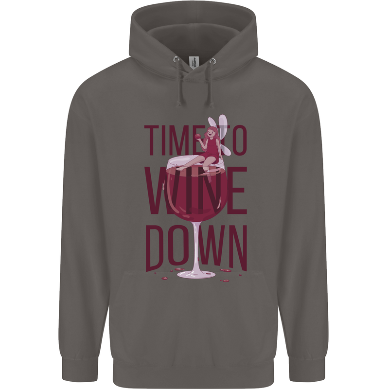 Time to Wine Down Funny Alcohol Mens 80% Cotton Hoodie Charcoal