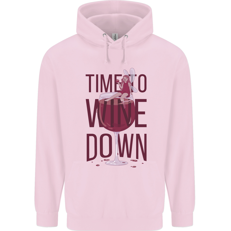 Time to Wine Down Funny Alcohol Mens 80% Cotton Hoodie Light Pink