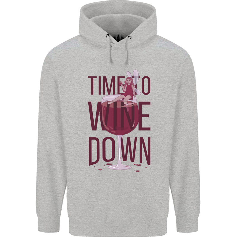 Time to Wine Down Funny Alcohol Mens 80% Cotton Hoodie Sports Grey